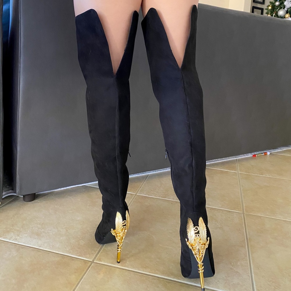 Black thigh high boots
